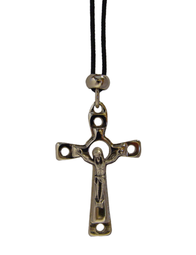 Croix Christ en Métal Argenté Percée 40mm + Lacet