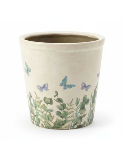 Pot de fleurs beige céramique papillon 15x14cm