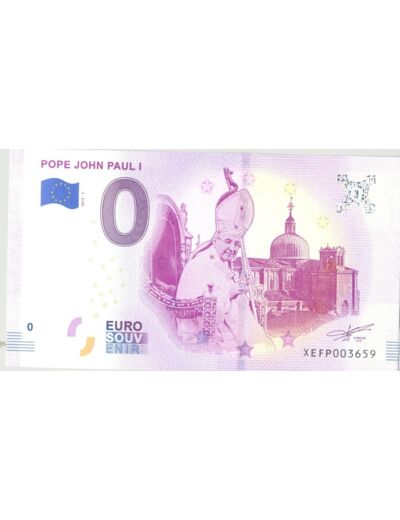 ALLEMAGNE 2019-1 POPE JOHN PAUL I BILLET SOUVENIR 0 EURO TOURISTIQUE  NEUF