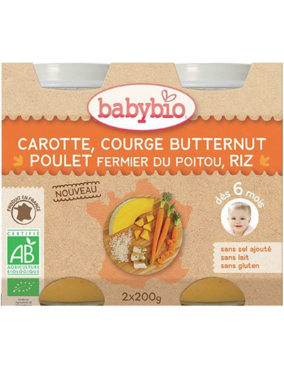 CAROTTE COURGE POULET RIZ POT 2X200G Babybio