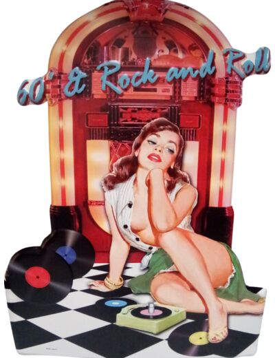 Plaque métal - Pin Up and Rock and Roll - 45 x 60 cm - Décoration vintage