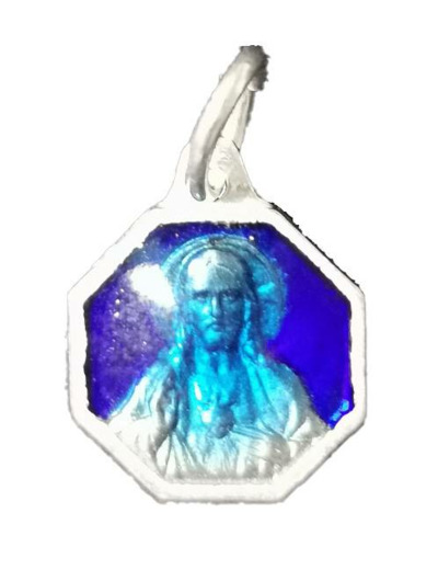 Médaille 27mm en Métal Argenté avec Email Bleu - SCAPULAIRE