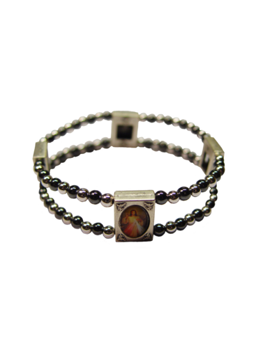 Bracelet 2 Rangs Argenté /Antracite +4 SAINTS