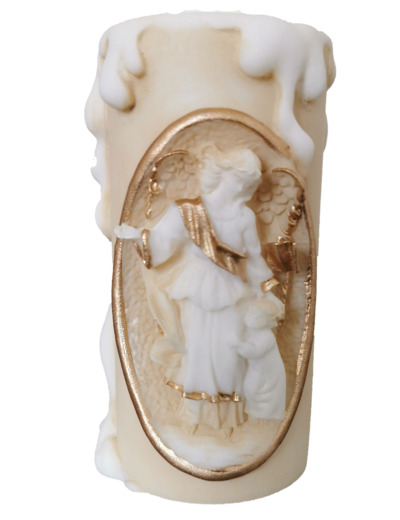 CHANDELLE  ALBATRE 11CM - Ange Enfant Beige et Or