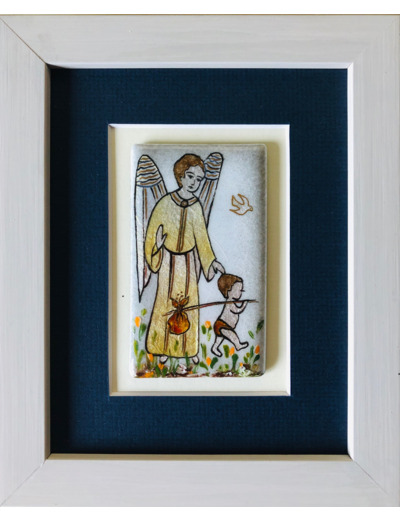 CADRE gris avec Ange et Petits Pas 16x20cm - EMAUX DU LIBAN