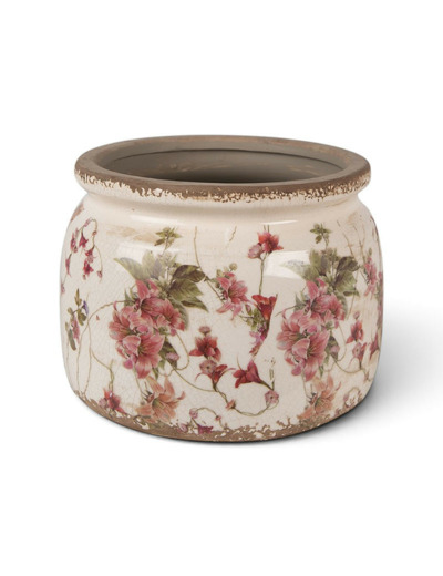 Pot de fleur rose céramique beige 15x20x20cm