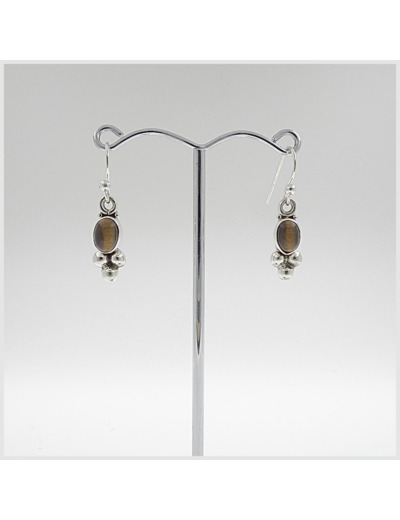 Boucles d'oreilles Oeil de tigre et Argent Massif