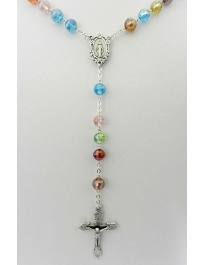 Chapelet CRISTAL MULTICOLORE 8mm- chaine argentée