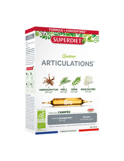 Quatuor Articulation Harpagophytum Prêle Frêne Reine des prés 20 ampoules de 10ml