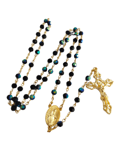 Chapelet Perles Cristal Sur Chaine Dorée - NOIRE