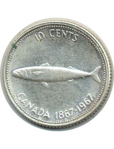 CANADA 10 CENT ELISABETH II 1967 TTB+(W67)