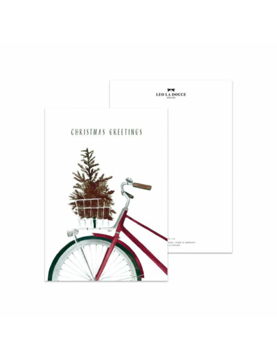 Carte Noël Vélo avec Sapin Christmas Greetings - Leo La Douce