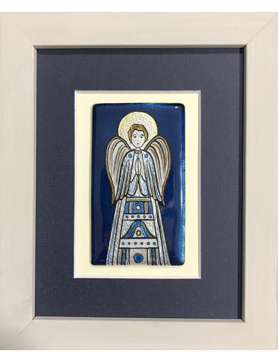 CADRE gris avec ANGE GARDIEN  9,5x5,5cm - EMAUX DU LIBAN