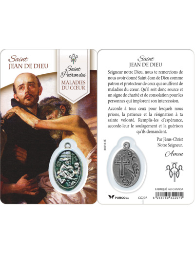 Carte-prière avec insertion ST GUERISSEUR - ST JEAN DE DIEU - anglais