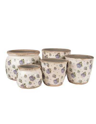 Pot de fleurs intérieur céramique beige bleu 14x14x13cm