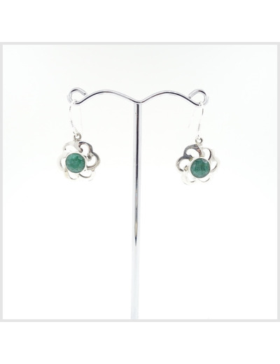 Boucles Emeraude Brute en argent massif