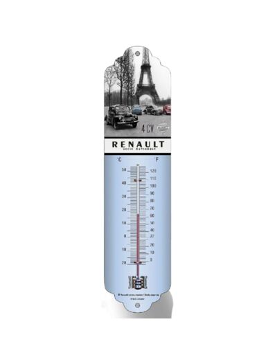 Thermomètre en métal - Renault 4CV Tour Eiffel - 6,5x28 cm - Décoration vintage