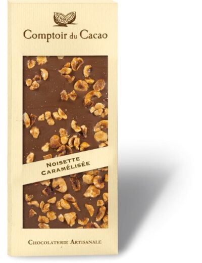 Tablette Chocolat lait - Noisettes caramélisées - 90G - Comptoir du Cacao.