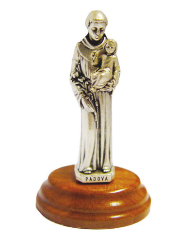 Statue 7cm en Métal Argenté avec Socle en Olivier - SAINT ANTOINE