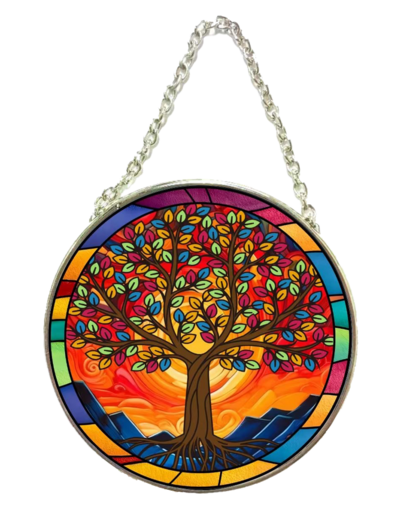 Vitrail Mural en verre D114mm, avec ventouse - ARBRE DE VIE