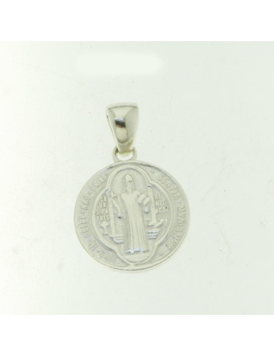 Médaille ronde en Argent 925 diam.15mm- St Benoît + CROIX