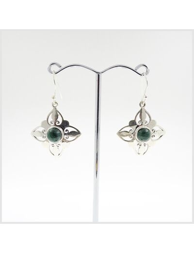 Boucles d'oreilles Malachite et Argent Massif