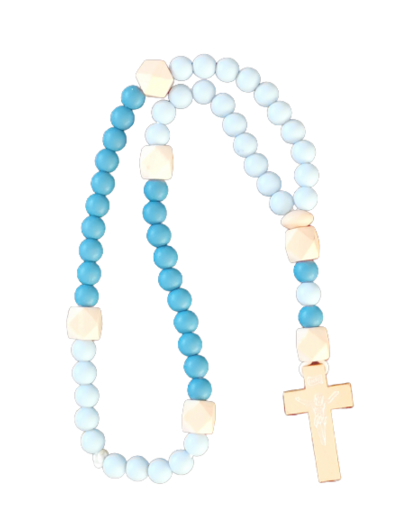 Chapelet Elastique - Silicone D8mm + Bois - Bicolore bleu
