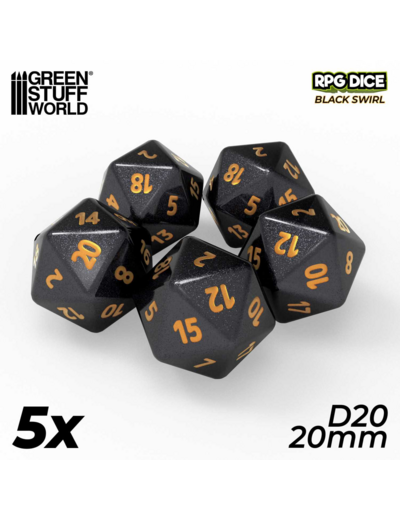 Accessoires Jeu - Dés - Dices - D20 x 5pcs Noir marbre