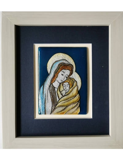 CADRE gris avec VIERGE DE DOUCEUR 13x15cm - EMAUX DU LIBAN