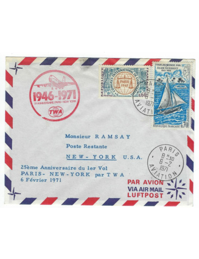 1946 1971 25éme ANNIVERSAIRE PARIS NEW YORK PAR TWA (06-02-1971) N2