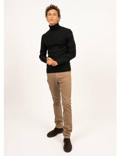 Pull col roulé Bretagne uni, en laine Saint James
