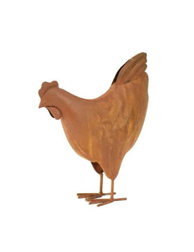 Statuette poule décorative fer rouille 17x7x20cm