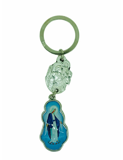 Porte-Clefs métal oval 40x20mm- MIRACULEUSE émail bleu