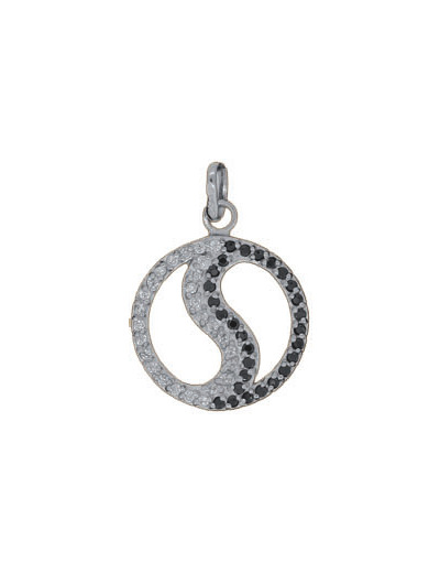 Pendentif en Argent 925 - YIN YANG 18mm STRASS