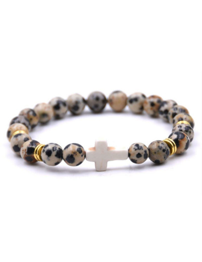BRACELET élastique 8mm en pierre véritable- Jaspe dalmatien