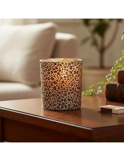 Photophore Léopard verre marron 10x10cm