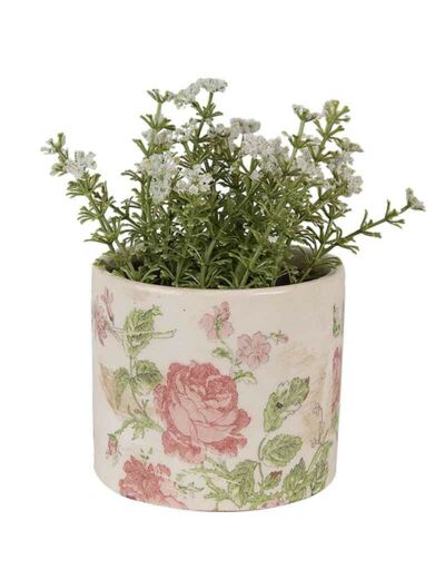 Pot de fleurs céramique beige motif de roses 11x9cm