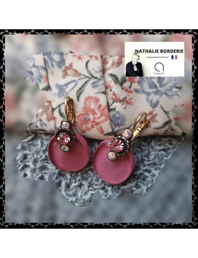 BOUCLES D'OREILLES DORMEUSES STRASS Rose taille M