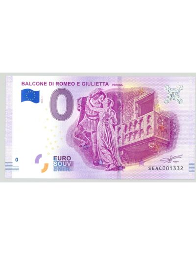 ITALIE 2018-1 BALCONE DI ROMEO E GUILETTA BILLET SOUVENIR 0 EURO TOURISTIQUE