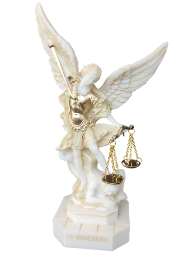 St Michel avec Balance - Statue en Albaster 20cm -Beige et Or