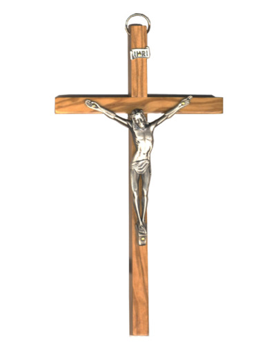 Crucifix en Olivier 13cm avec Christ en Métal Argenté