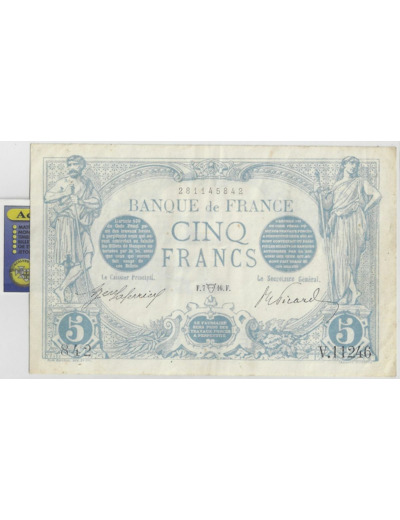 FRANCE 5 FRANCS BLEU 07-04-1916 V.11246 TTB+