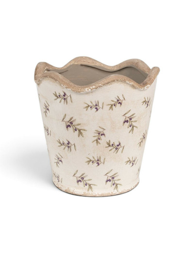 Pot céramique beige motif olive 19x19x18cm