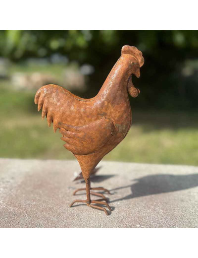 Statuette coq fer rouille 14x7x21cm