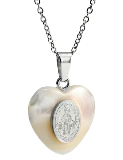 Pendentif Coeur Nacre 20mm  + Chaîne Argentée Réglable - Miraculeuse