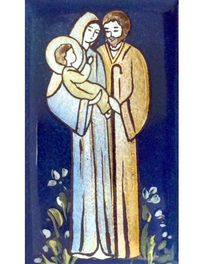 Sainte Famille bleu 9,5X5,5cm - EMAUX DU LIBAN