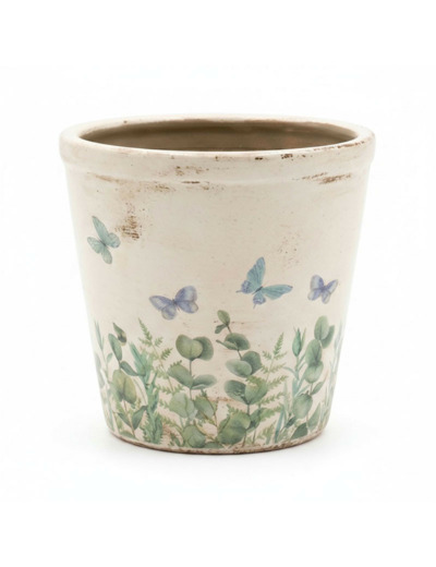 Pot de fleurs beige céramique papillon 12x11cm