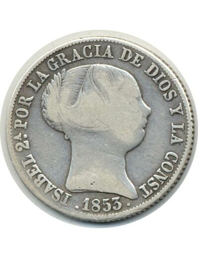 ESPAGNE 4 REALES 1853 MADRID étoiles 6 pointes ISABEL II TB (W600.2)