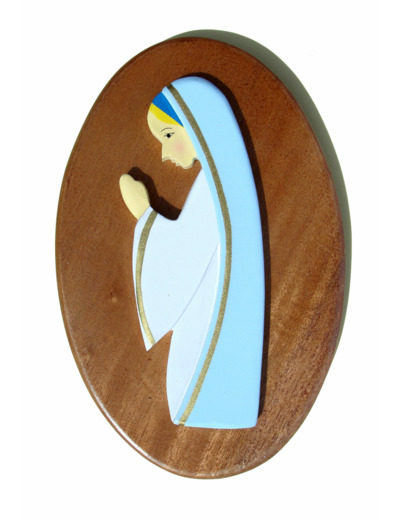 Ste Marie bleue, socle bois 18x11cm