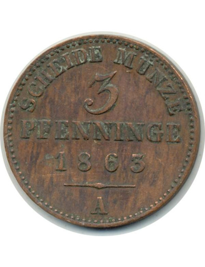 ALLEMAGNE PRUSSE 3 PFENNIG 1863 A TTB (W482) N3